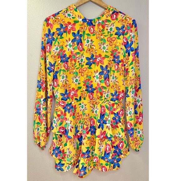 Endless Rose Multicolor Floral Long Sleeve Tie Back Ruffle Romper - Picture 3 of 8